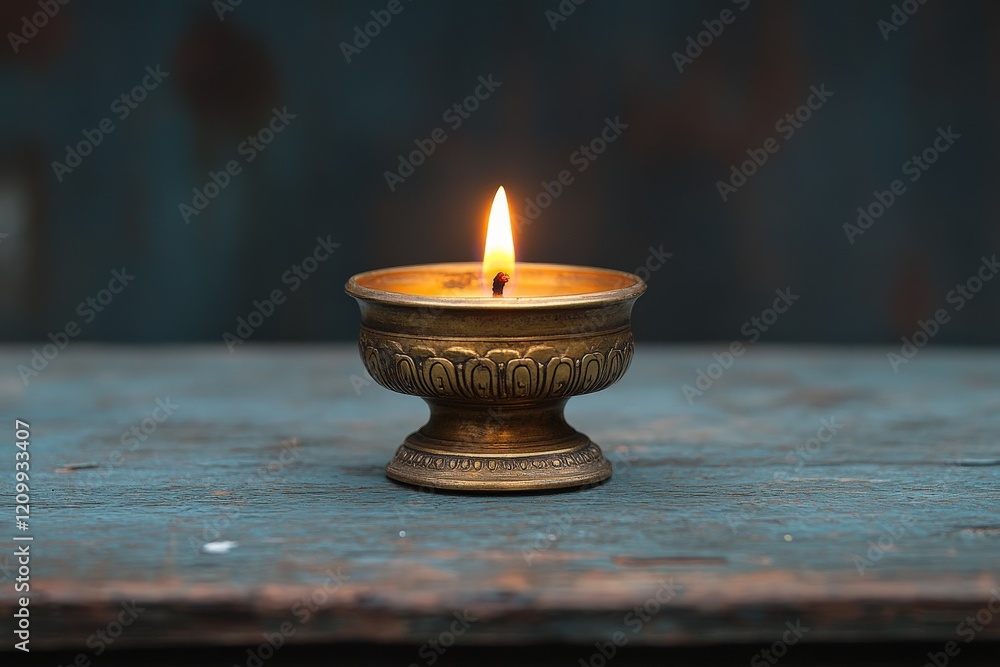 Poster a small candle rests in a beautifully decorative brass holder, casting a warm and inviting glow acro