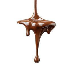 smooth. rich chocolate sauce dripping from a spoon. showcasing its glossy texture and fluidity against a clean white background the indulgent nature of chocolate. making it ideal for culinary contexts