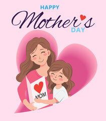 Happy mother's day banner. Mother holding a ciddling in her hands. 8 March card. Symbols of love in shape of heart for greeting card design. Heart. Abstract love symbol templates.Vector illustration