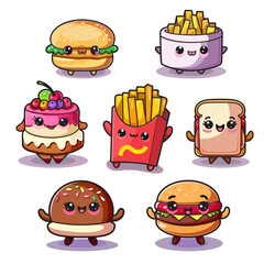 Vector illustration of cute funny characters food kawaii.