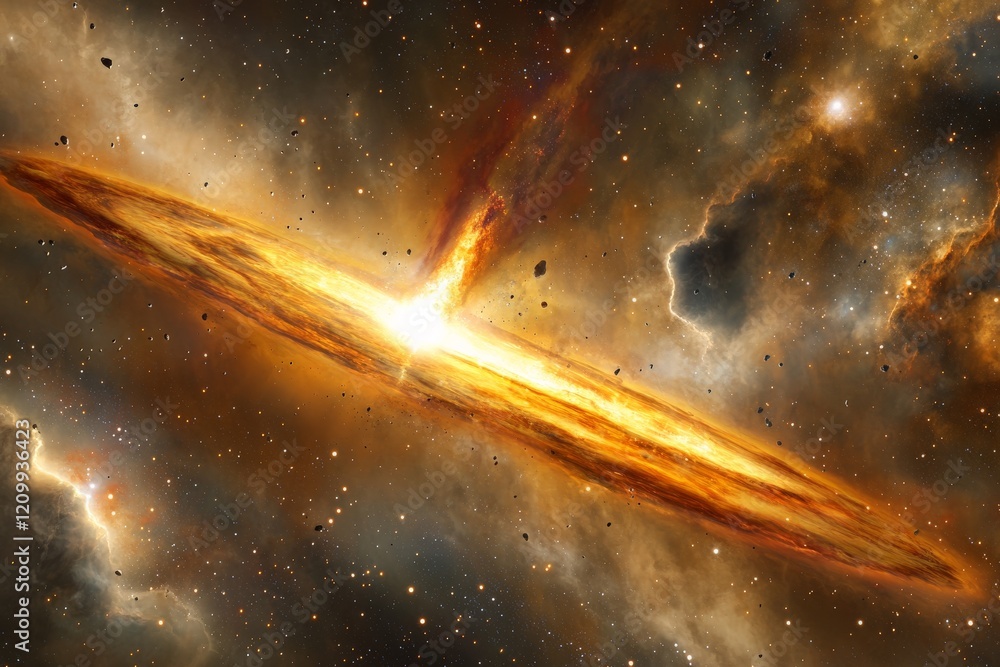 Poster a captivating cosmic explosion with a stunningly vibrant display of celestial phenomena, featuring b