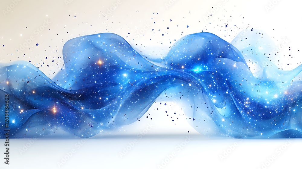 Poster celestial blue swirl: an ethereal, abstract image depicting a flowing, luminous blue wave adorned wi