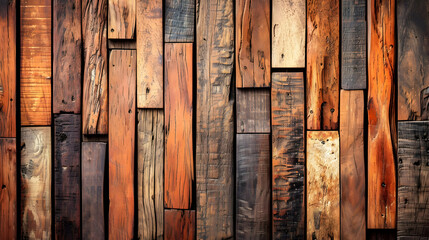 A textured wooden wall showcasing various shades and grains of wood.