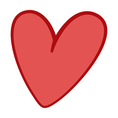 Valentine red heart icon doodle style. Heart shape, love, romance valentine's day. Hand drawn Trendy flat style isolated red heart love symbol. Vector illustration