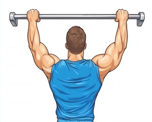 Naklejka premium Man Performing Pull-Up Exercise with Barbell for Strength Training