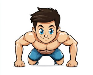 Obraz premium Cartoon Character Doing Push-Up Exercise for Fitness Illustration