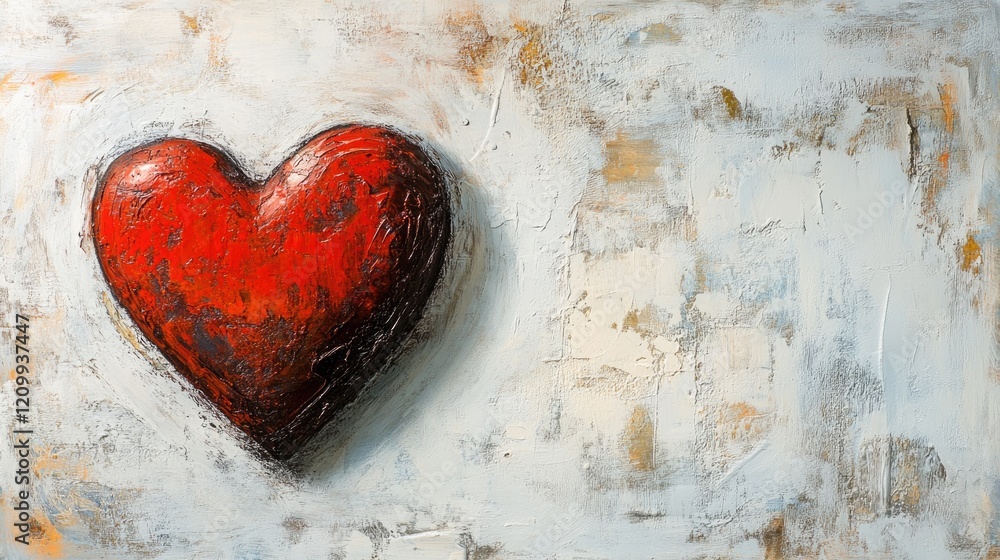 Poster a textured red heart on a light gray background, positioned with empty space on the right for header
