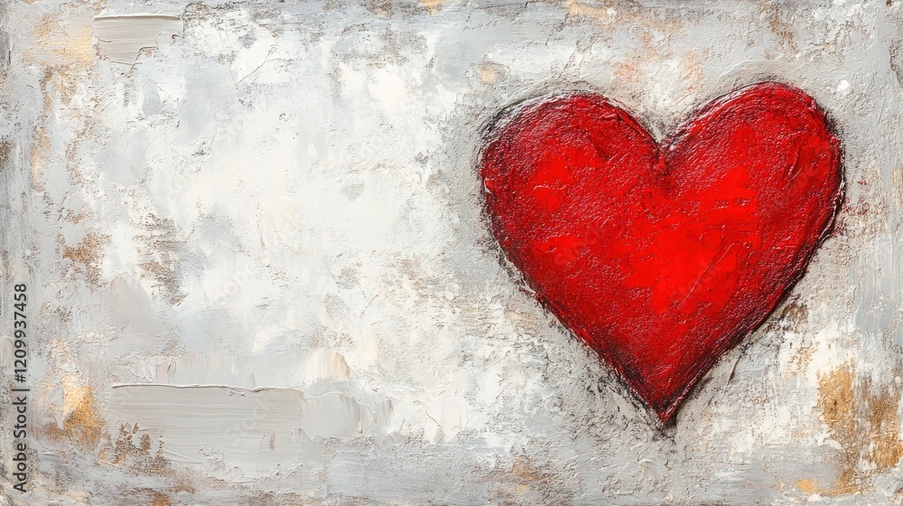 Poster a textured red heart on a light gray background, positioned with empty space on the right for header