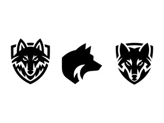 Head wolf logo vector. Black wolf logo icon design. Wild animal head silhouette symbol.