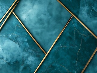 Teal Marble Background with Gold Geometric Frames