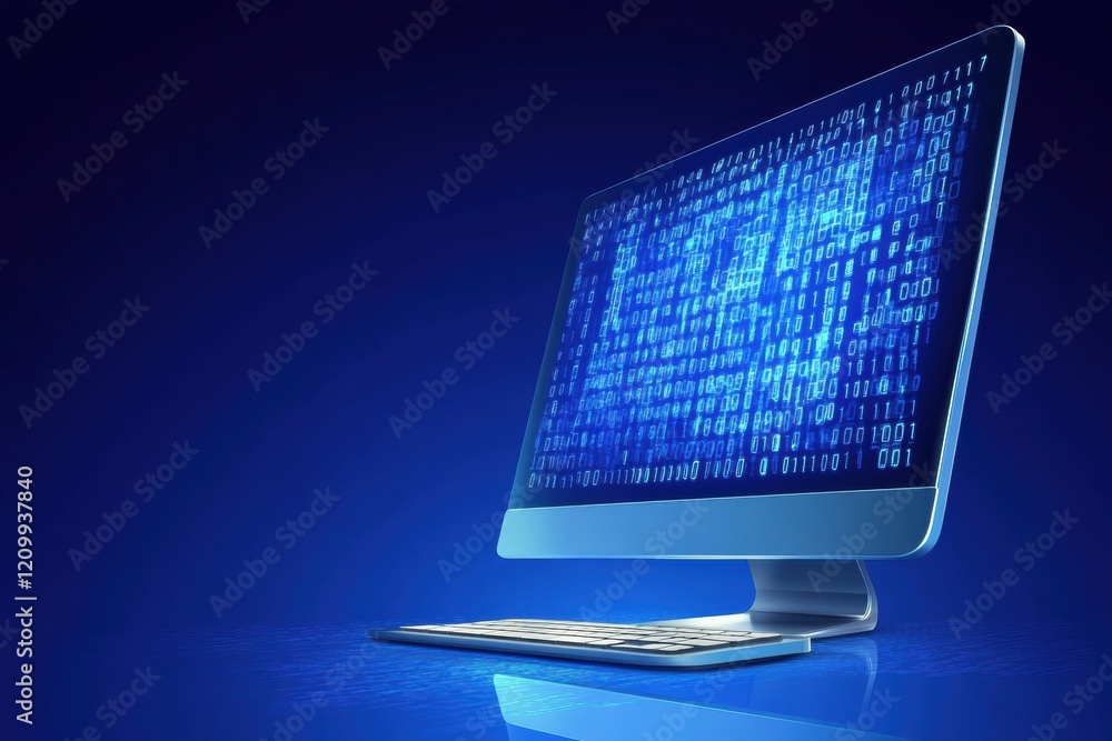 Poster Computer Monitor on Desk with Keyboard