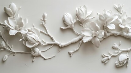 Bas-relief a magnolia garland sculpture texture white flower plant