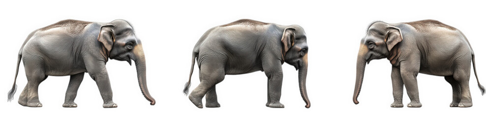 Naklejka premium three side views of an elephant. showcasing its size and shape from different angles this depiction serves as an educational resource. highlighting the anatomy and characteristics of the animal