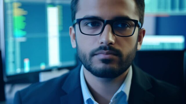 It professional analyzing data on computer screens