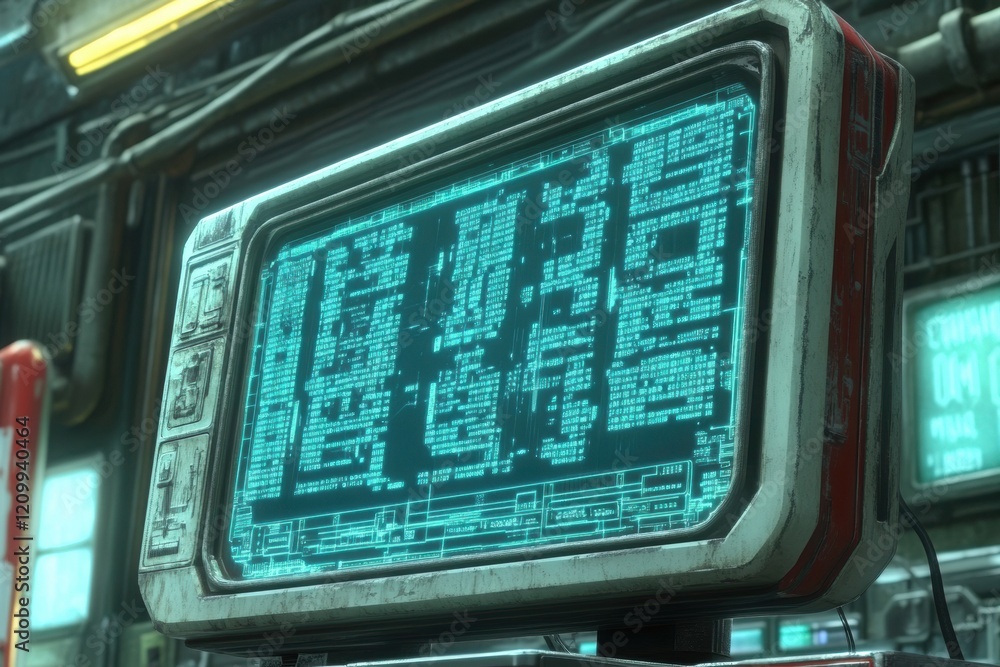 Aufkleber vintage futuristic computer with pixelated screen