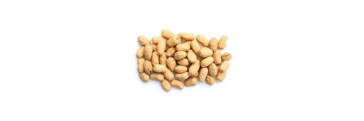 A neat and organized stack of roasted peanuts in a rectangular shape on a white surface, nuts, stacked format