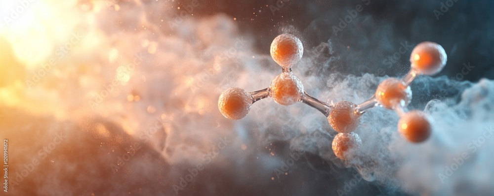 Poster methane and co2 concept, molecular structure in a colorful, abstract background of light and mist.