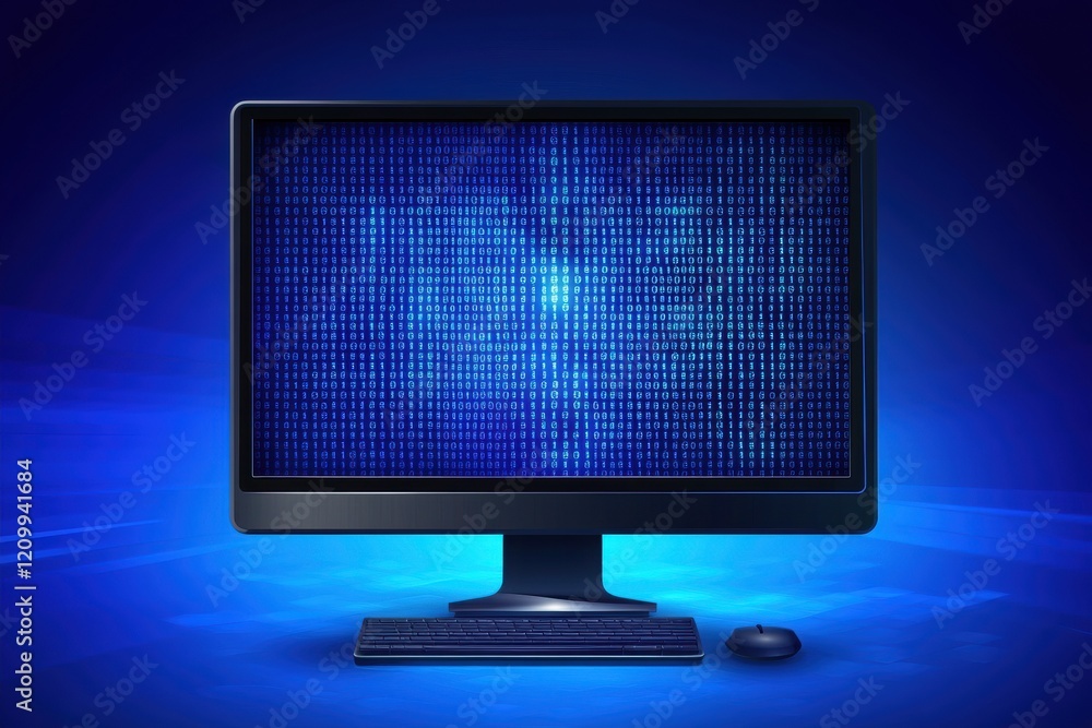 Poster Pixelated Computer Screen Background with Blue Color