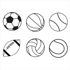 Ball icons set . Balls for Football, Volleyball, Soccer, Tennis, Basketball, Tennis, Baseball, Volleyball with white background