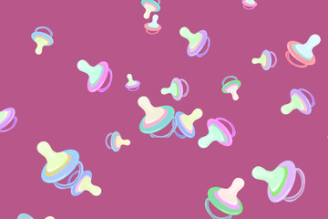 seamless pattern background with colorful toddler pacifier icons