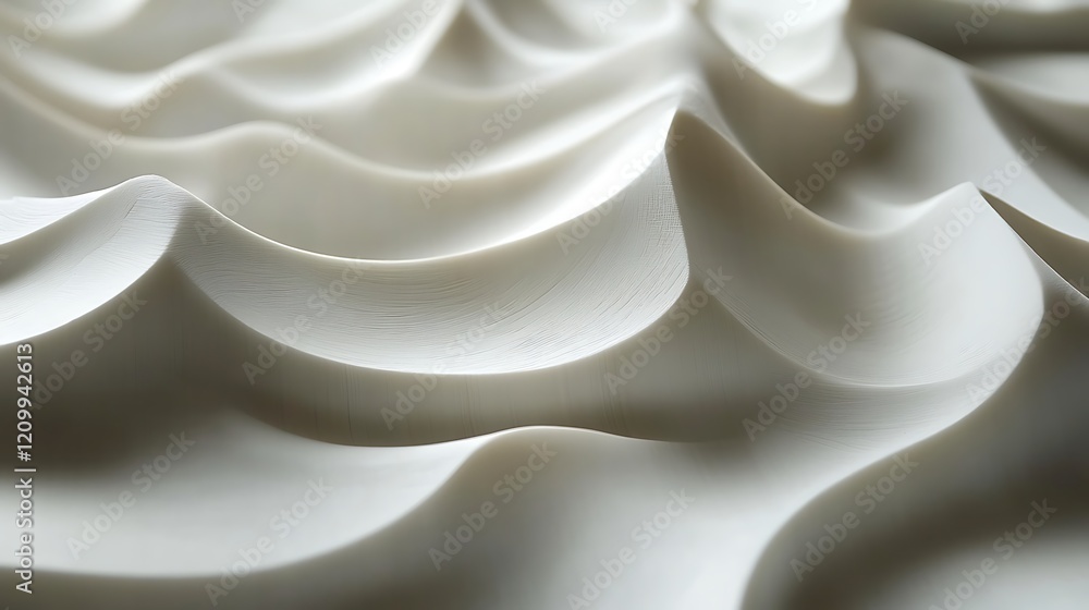 Poster sculptural waves: abstract close-up of a smooth, undulating white surface, reminiscent of sculpted w