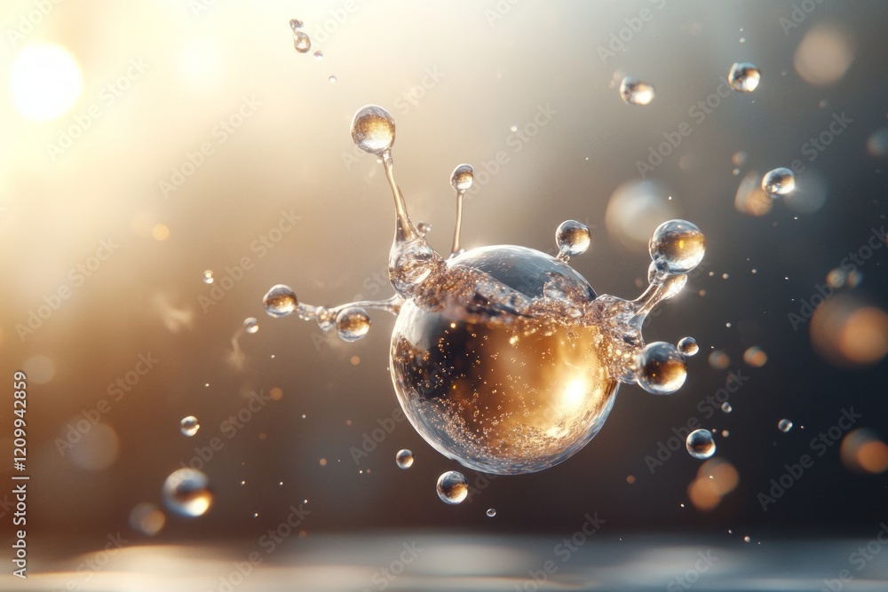 Poster methane and co2 concept, droplet creating splash in soft light, showcasing water dynamics.