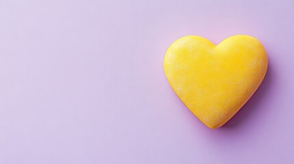Fototapeta premium A yellow heart on a pastel lavender background, creating a vibrant and unique contrast with space for text.