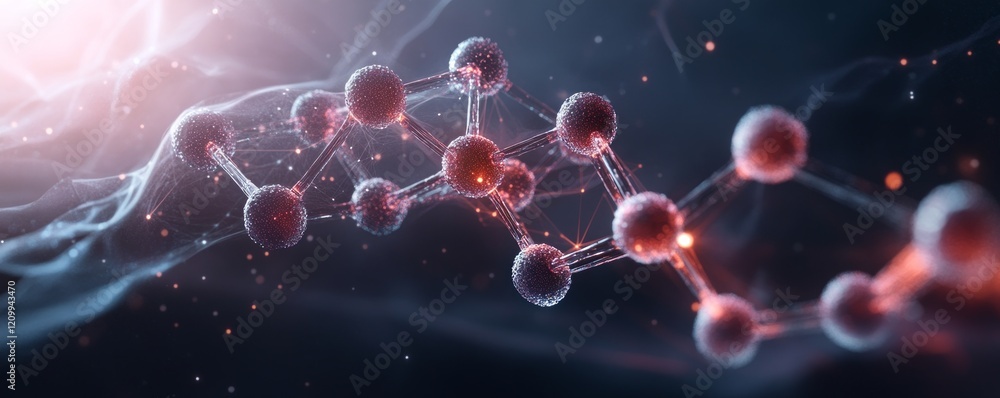 Poster methane and co2 concept, abstract molecular structure with glowing particles and connections.