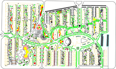 Obraz premium vector sketch, silhouette illustration, site plan layout, city park landscape layout full of plants and trees.eps