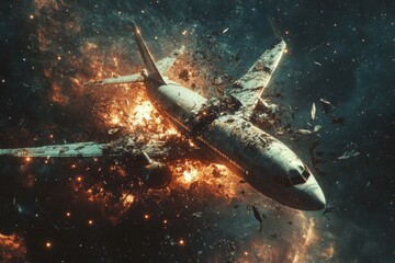 Obraz premium Airplane Explosion in Space