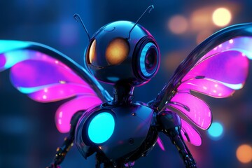 Fototapeta premium Robotic Butterfly with Neon Wings