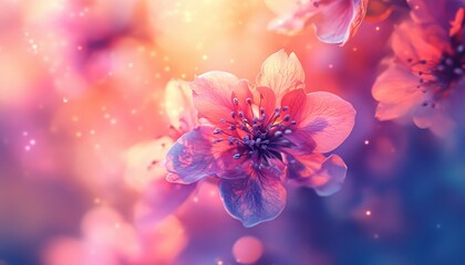 Obraz premium Delicate Pink and Purple Blossoms in Soft Sunlight Dreamy Spring Floral Background