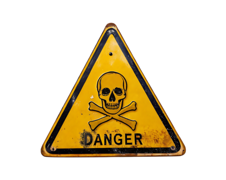 danger sign with skull and cross bones isolated on white background PNG.AI GENERATED