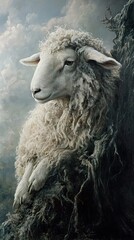 Serene Sheep in Dramatic Landscape