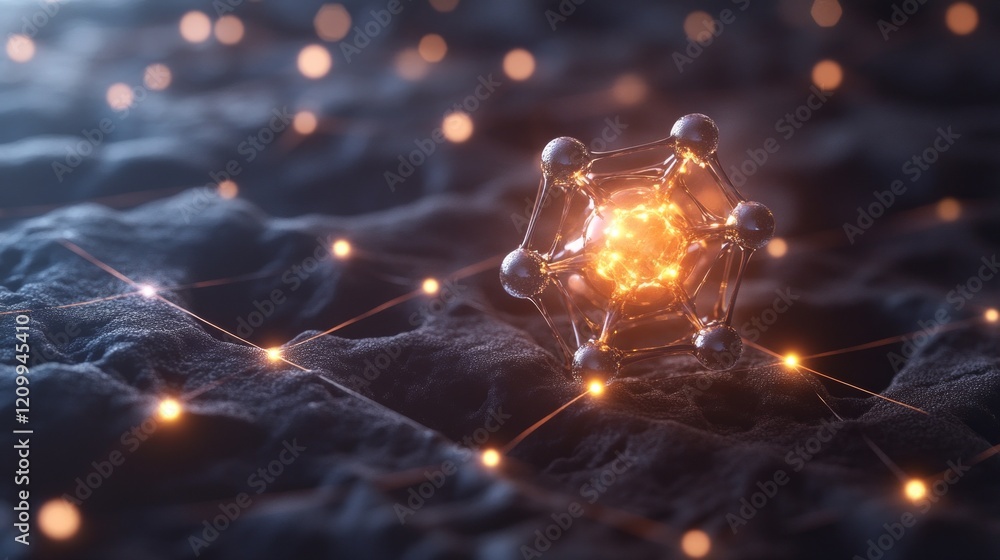 Poster methane and co2 concept, abstract representation of a glowing molecular structure in a digital envir