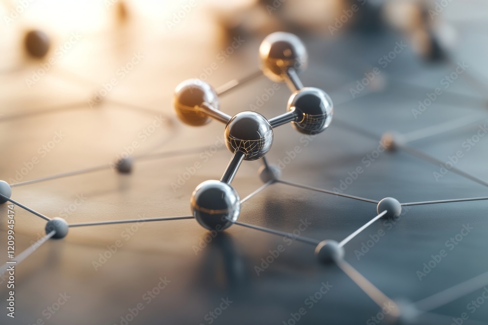Poster methane and co2 concept, molecular structure with interconnected atoms on a surface.