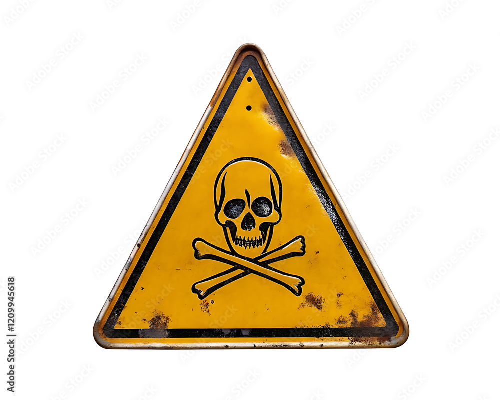 Wall mural danger sign with skull and cross bones isolated on white background png.ai generated