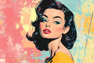 Beautiful woman with her hair in a bun, wearing a red and white polka dot bandana. Her hair is styled up in the style of vintage pin-ups 