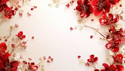 Elegant Red and Gold Floral Frame on White Background
