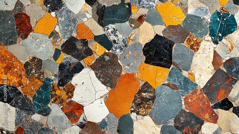 Poster abstract terrazzo texture: a captivating close-up of a terrazzo surface showcasing a kaleidoscope of