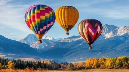 Fototapeta premium Vibrant Autumn Hot Air Balloon Festival Amidst Majestic Mountain Scenery