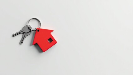 Red House Shaped Keyring with Keys on White Background