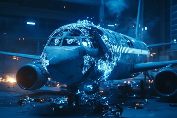 Fototapeta premium Futuristic Aircraft in Neon Glow
