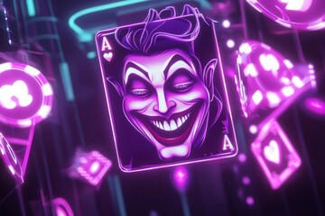 Fototapeta premium Neon Joker Card in Cyberpunk World
