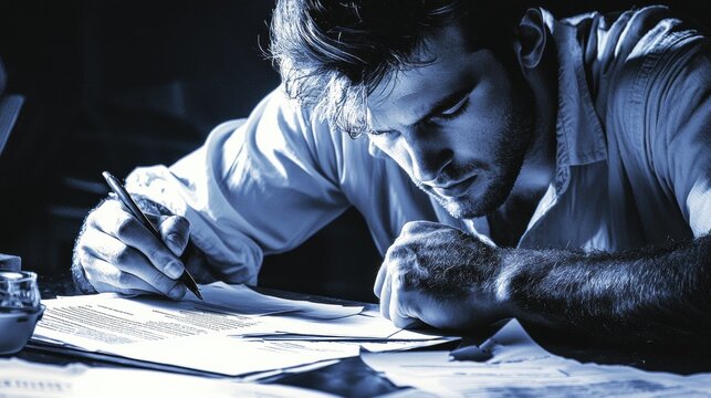 Candidate carefully reviewing job application before submission