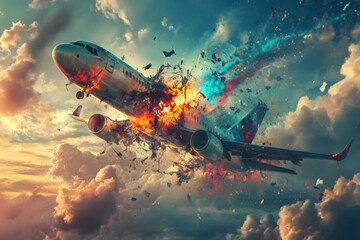 Obraz premium Airplane Explosion in the Sky