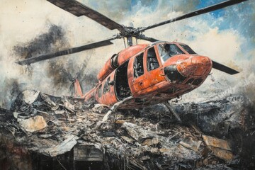 Obraz premium Helicopter Crash Wreckage