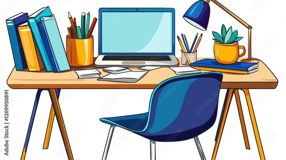 Poster Professional workspace setup with job search resources neatly arranged