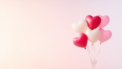 Festive Heart Balloons and Confetti on Pastel Background