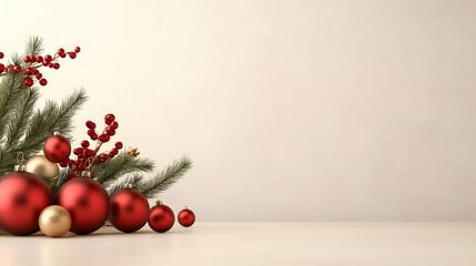 Elegant Gold Podium with Red and Gold Christmas Ball Ornaments and Festive Tree.